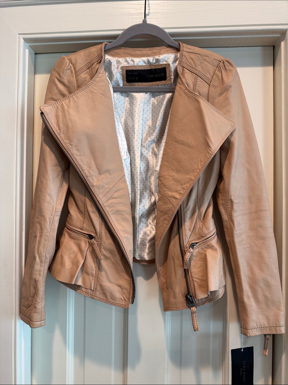 Zara Beige Leather Moto Jacket